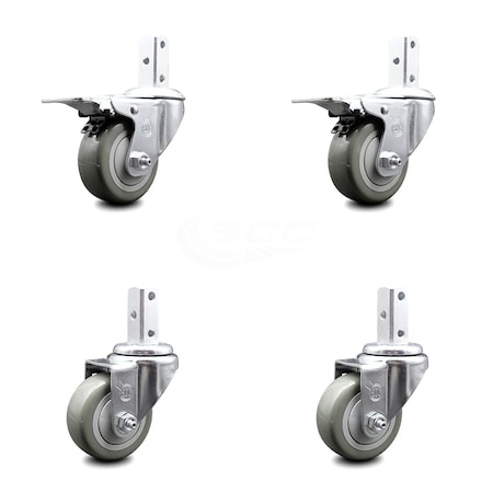 Service Caster 3.5 Inch Gray Poly Swivel 7/8 Inch Square Stem Caster Total Lock Brakes, 2PK SCC-SQTTL20S3514-PPUB-GRY-78-2-S-2